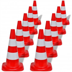 10 red and white reflective traffic cones 50 cm