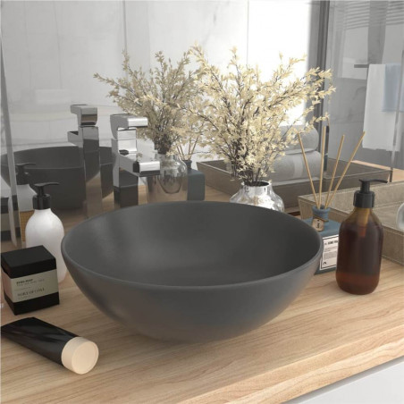 Lavabo da bagno rotondo in ceramica grigio scuro