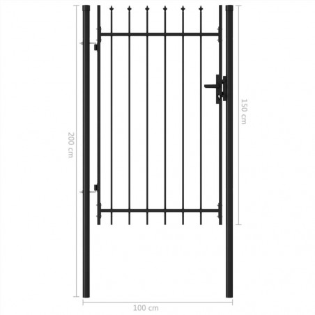 Eenvoudig Poorthek met Spike Top Staal 1x1,5m Zwart