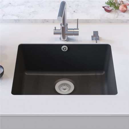 Fregadero de cocina de granito de un solo lavabo negro