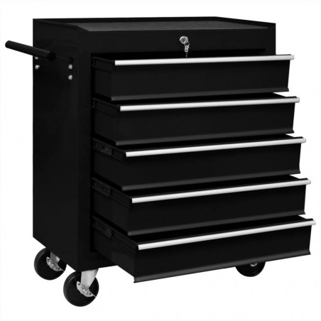 Workshop tool trolley with 5 black drawers