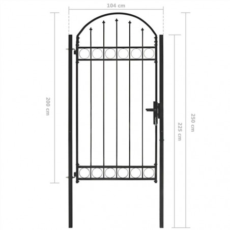 Puerta de valla con parte superior arqueada Acero 100x250 cm Negro