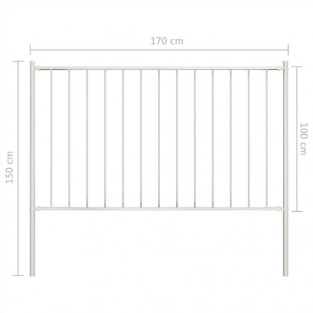 Fence panel with posts Powder-coated steel 1.7x1 m White