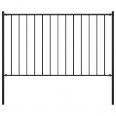 Fence panel with posts Powder-coated steel 1.7x1.25 m Black