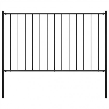 Fence panel with posts Powder-coated steel 1.7x1.25 m Black