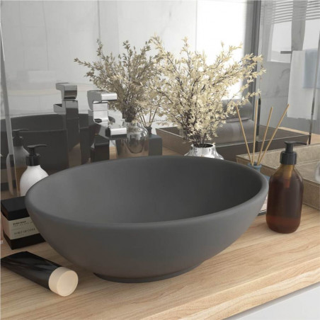 Lavabo di lusso di forma ovale in ceramica grigio scuro opaco 40x33 cm