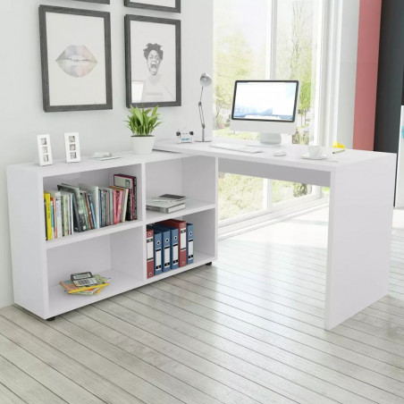 Bureau d'angle 4 tablettes blanc