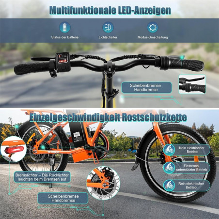 Bicicleta eléctrica KAISDA K7S 20 pulgadas 36V 12.5Ah 25km/h 250W Naranja