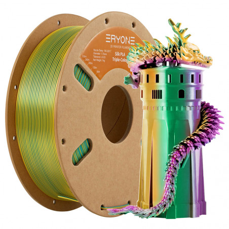 Filament PLA ERYONE Triple Couleur Soie Vert Foncé, Violet et Jaune