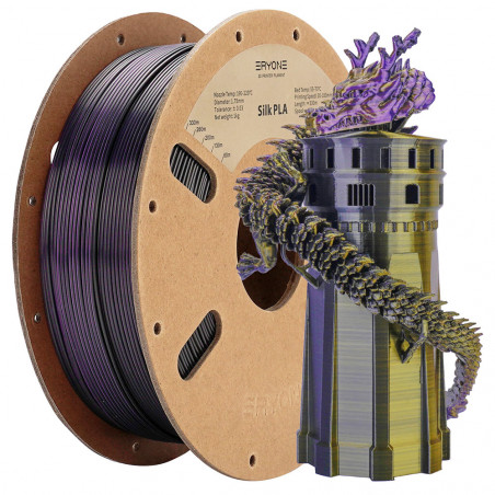 Filament PLA en soie triple couleur noir, or et violet ERYONE