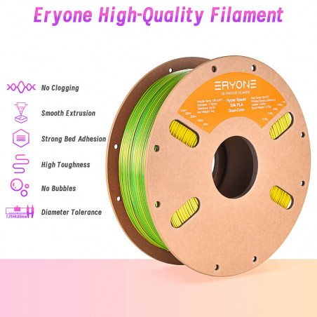 Bicolor gewoon filament in hoge snelheid groene en gele eryone hoge snelheid