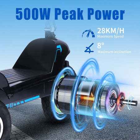 El-scooter med sæde TWOFISH TF03 - 350 W, 48 V, 15 Ah, Blå
