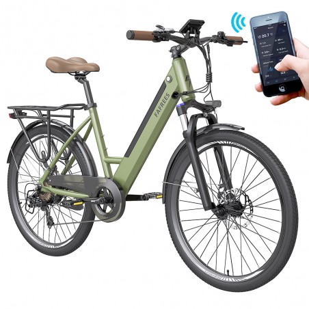 Bicicleta eléctrica urbana FAREES F26 Pro Paso a Paso 26'' Verde