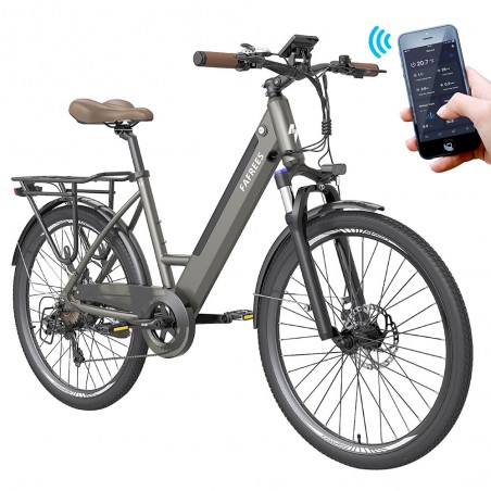 FAREES F26 Pro 26'' Bicicletă electrică pentru oraș, pas cu pas, gri