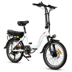 Bicicleta elétrica dobrável Samebike JG20 Smart 350W branca