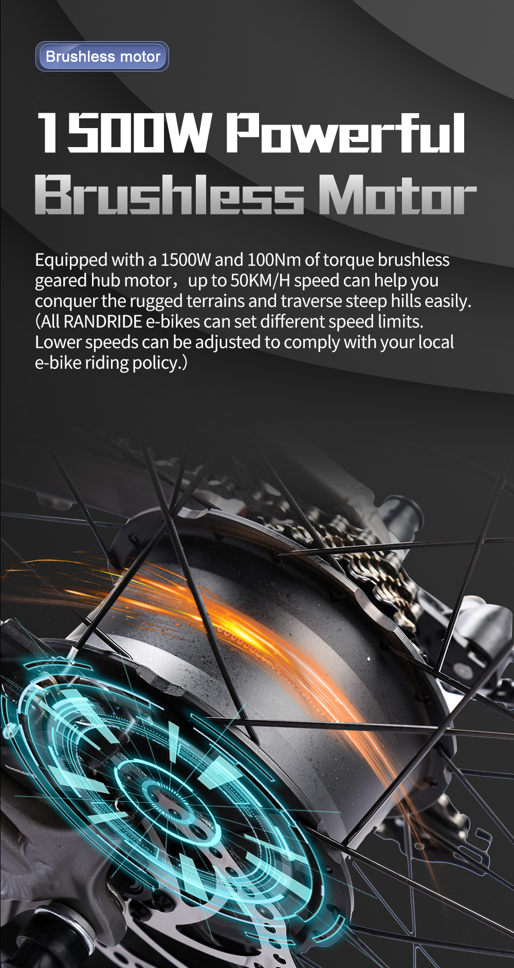 Rower elektryczny RANDRIDE YX80 26 cali 1500 W 48 V 20 Ah 50 km/h