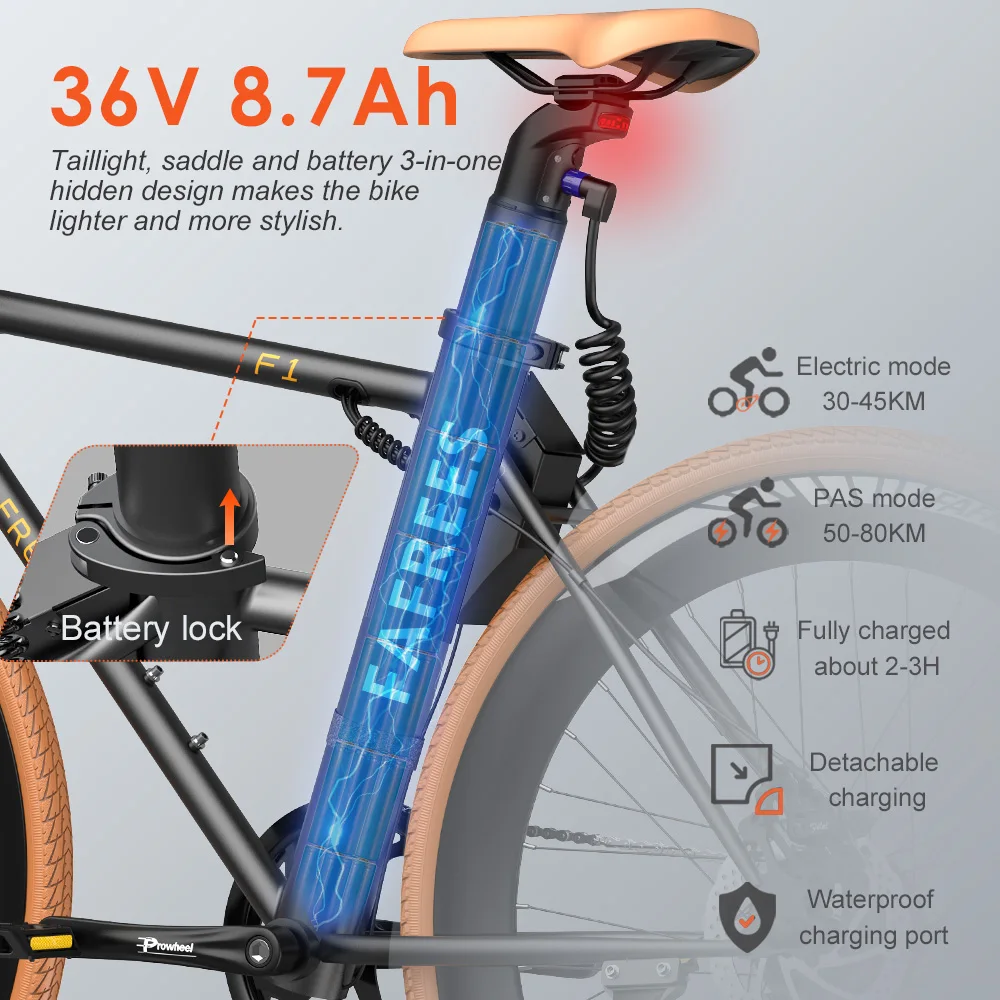 Ηλεκτρικό ποδήλατο 250W FAFREES F1-38 Πορτοκαλί