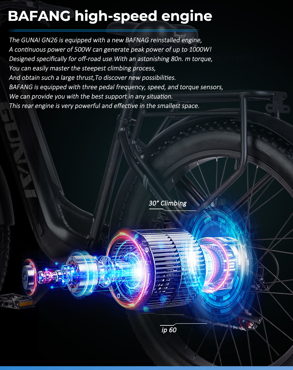 Bicicletta elettrica GUNAI GN26 500W 48V (45km/h) batteria 17,5AH