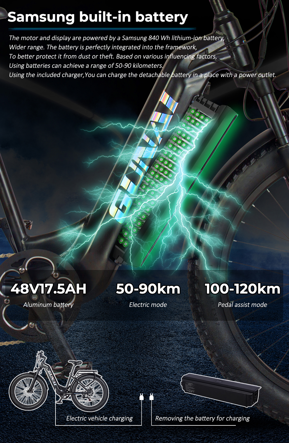 Vélo électrique GUNAI GN26 500W 48V (45km/h) Batterie 17,5AH