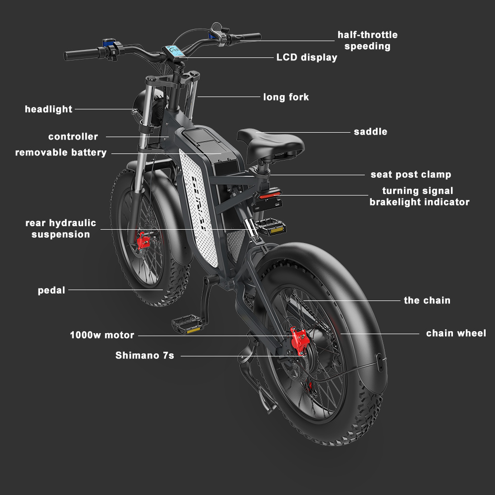 GUNAI MX25 elektromos kerékpár 20 hüvelykes 48V 25Ah 1000W 50Km/h terhelés 200kg