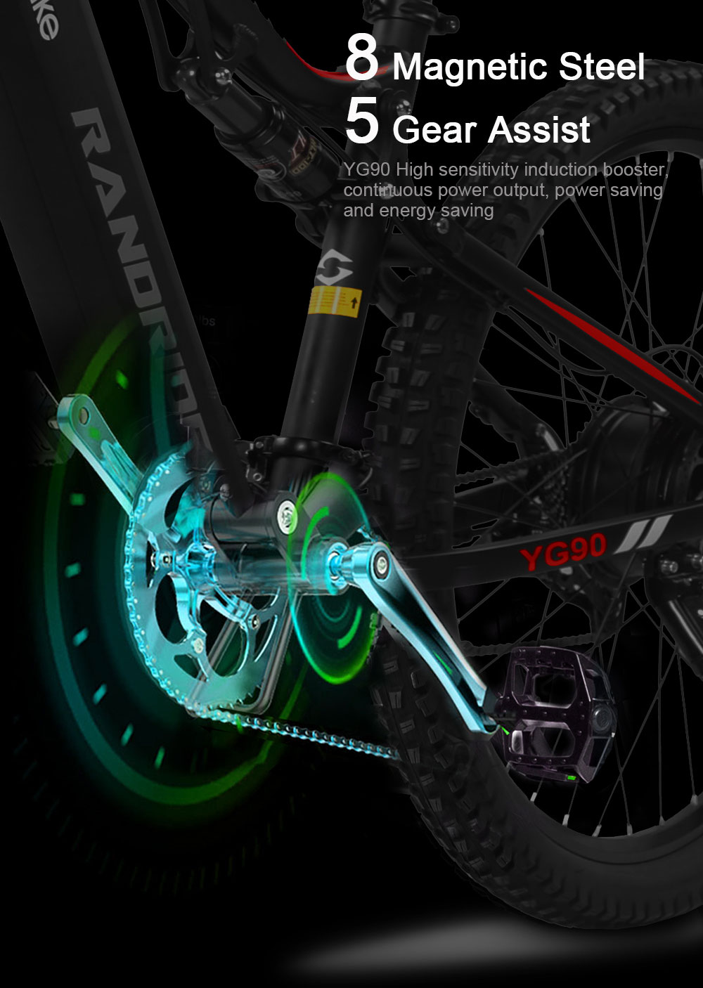 Vélo électrique RANDRIDE YG90J 27.5 pouces 1000W 48V 17Ah 45Km/H Avec fourche hydraulique