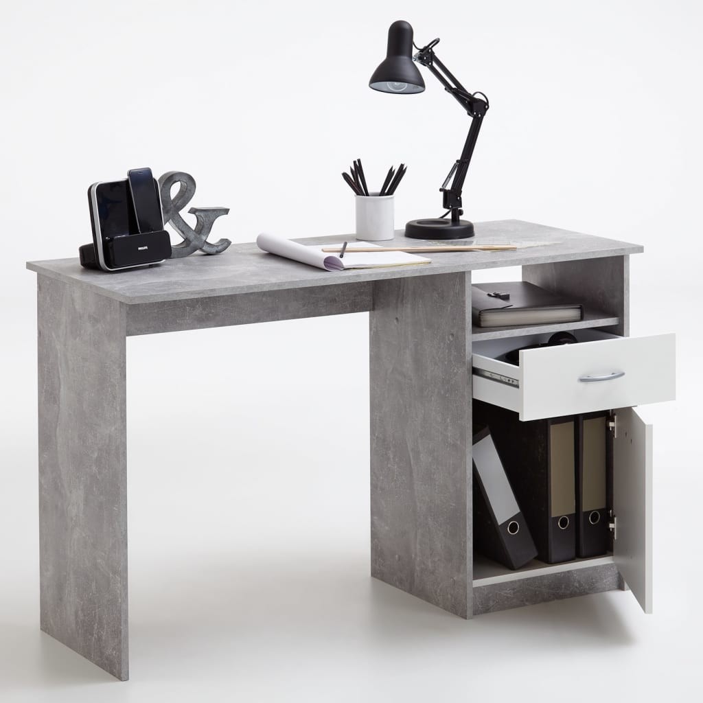 FMD skrivebord med 1 skuffe 123x50x76,5 cm Beton og Hvid