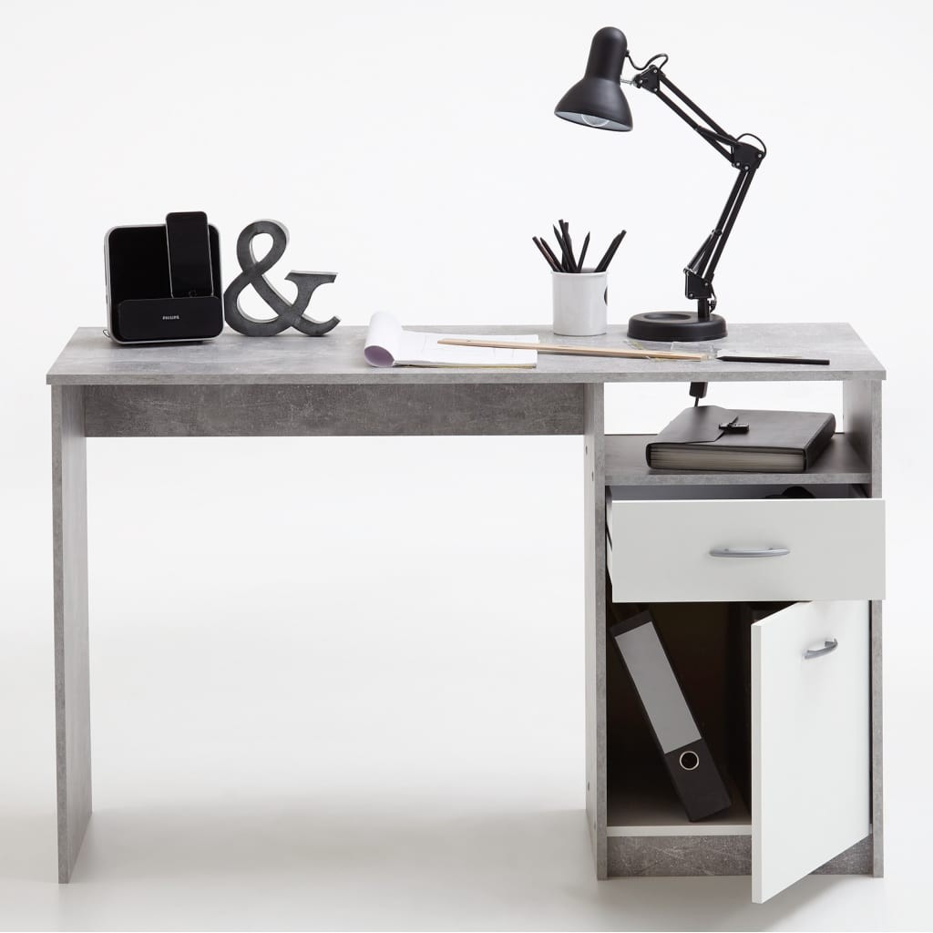 FMD Schreibtisch mit 1 Schublade 123x50x76,5 cm Beton und Weiß