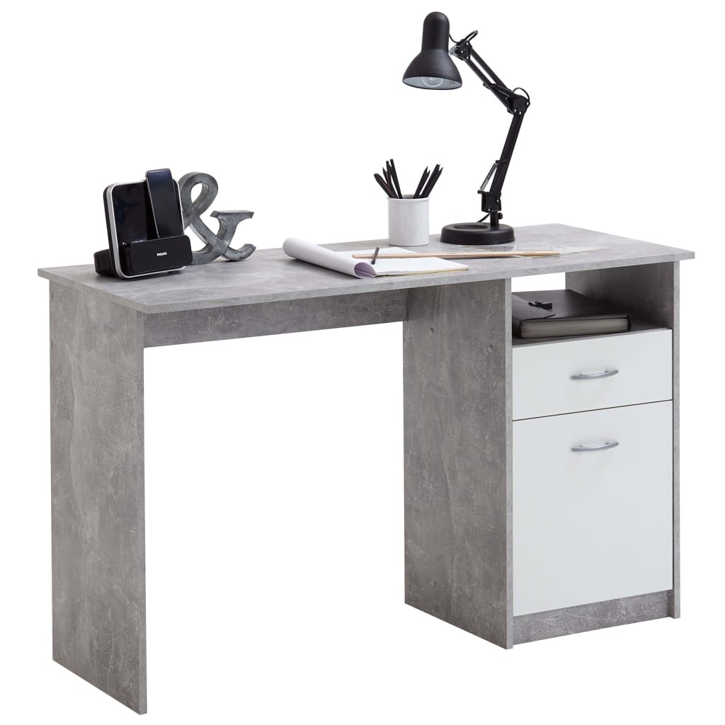 FMD skrivebord med 1 skuffe 123x50x76,5 cm Beton og Hvid