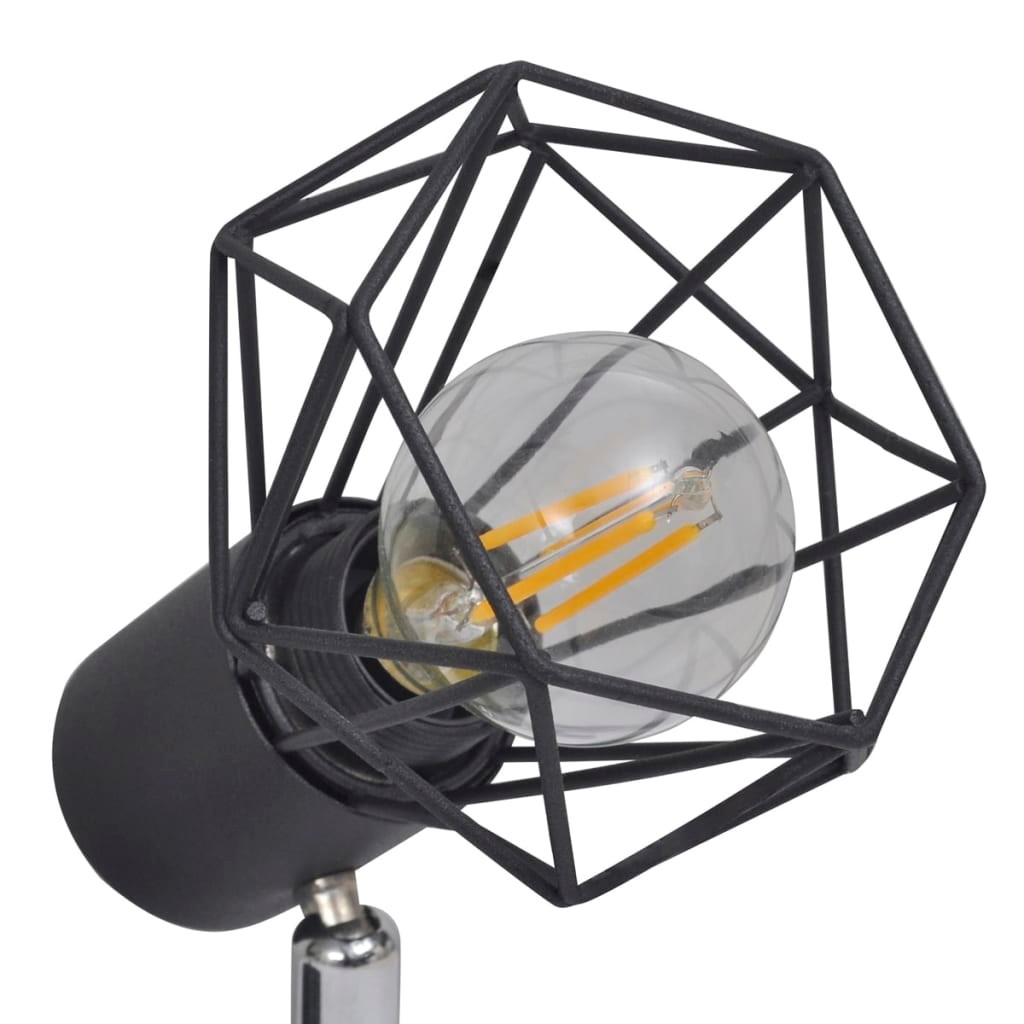 Black industrial style wire frame spotlight with 2 LED filament bulbs