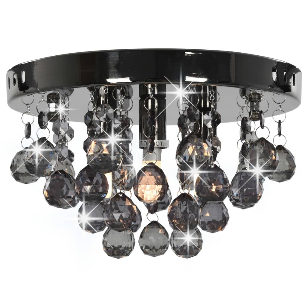 Loftslampe med sorte runde røgede perler G9