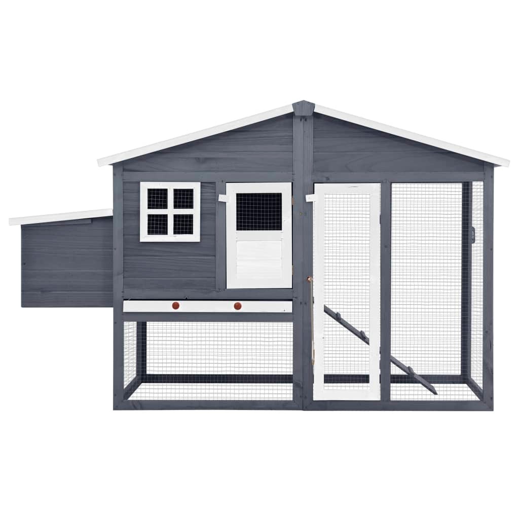 Chicken coop with nest box in solid gray and white fir wood