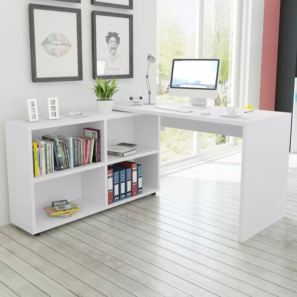 Γωνιακό γραφείο με 4 λευκά ράφια