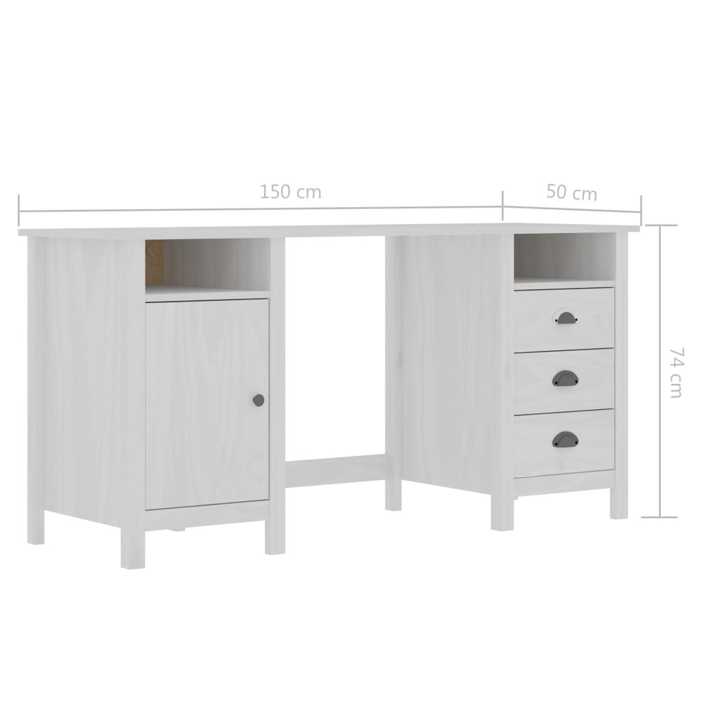 Hill Range White Skrivbord 150x50x74 cm Massiv furu