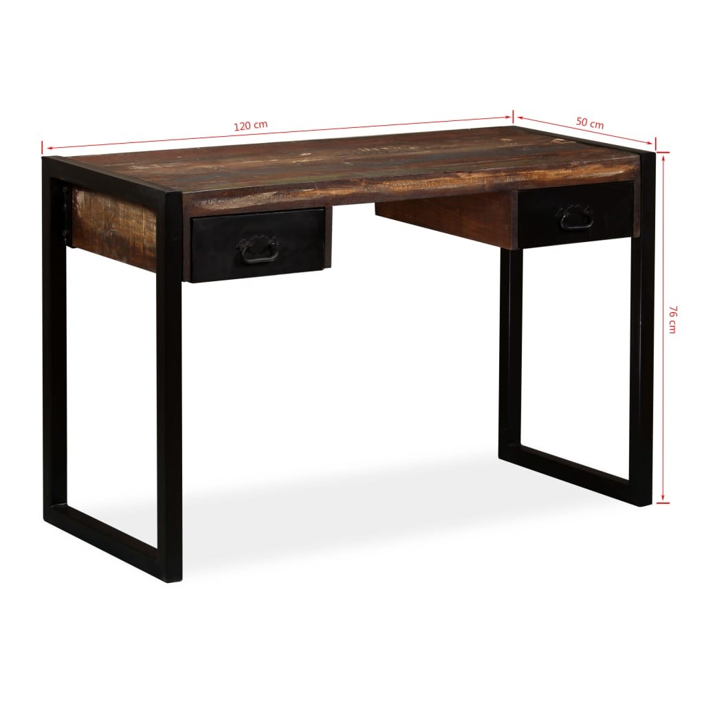 Íróasztal 2 fiókkal, tömör újrahasznosított fából 120x50x76 cm