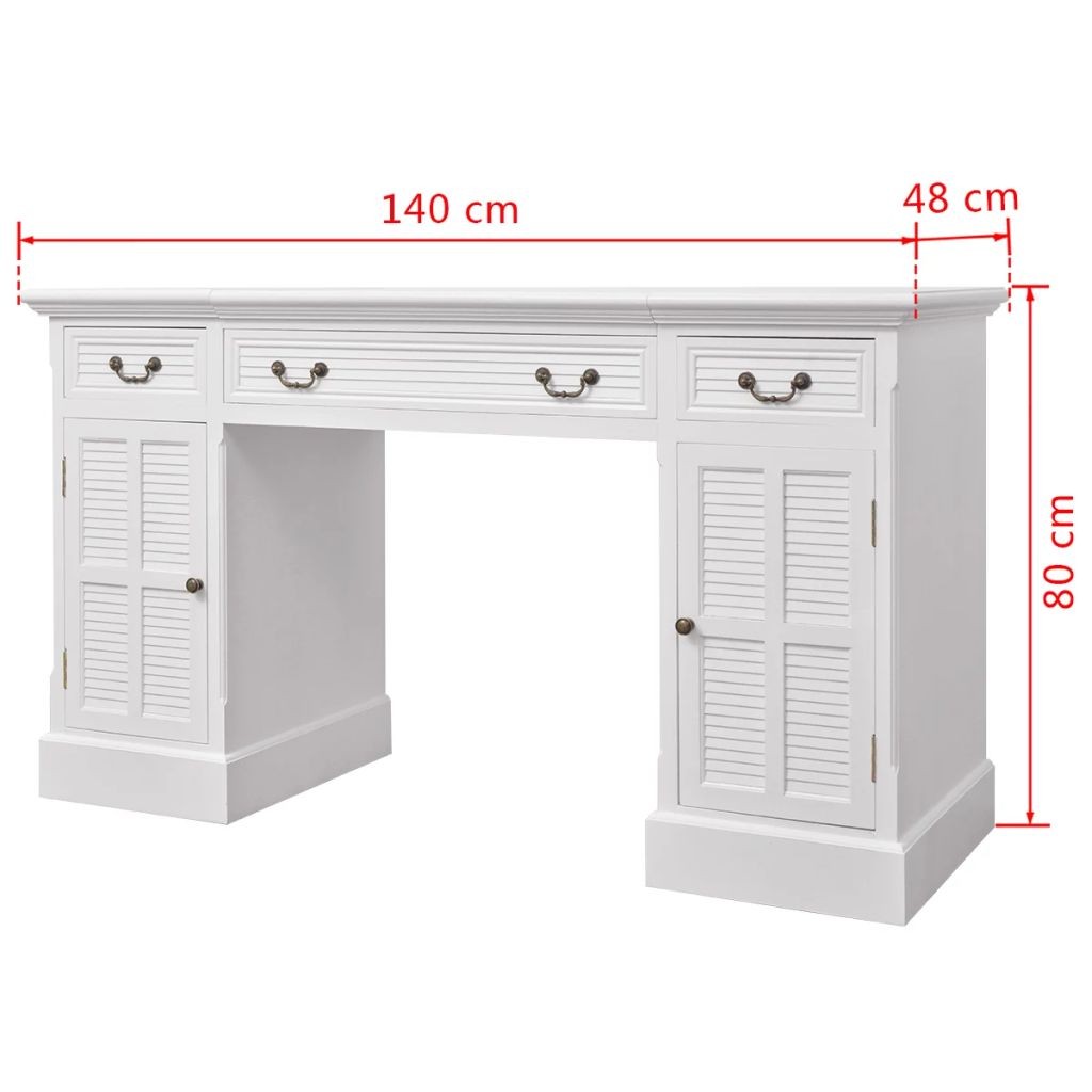 Double Pedestal Desk White 140x48x80 cm