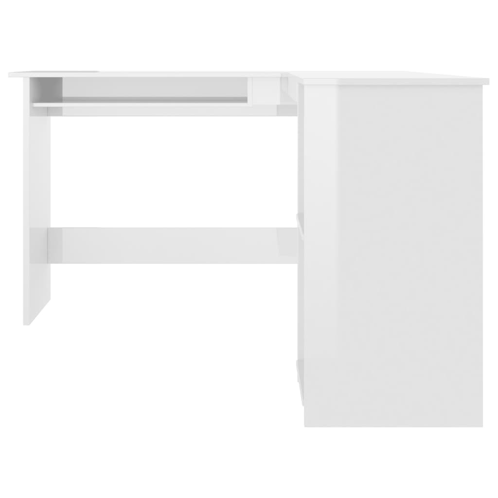 L-format hörnskrivbord blank vit 120x140x75 cm spånskiva