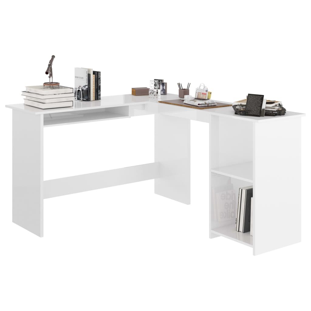 Rohový psací stůl ve tvaru L lesklý bílý 120x140x75 cm dřevotříska