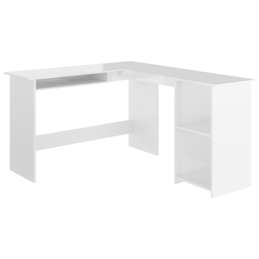 L-formet hjørneskrivebord blank hvid 120x140x75 cm spånplade