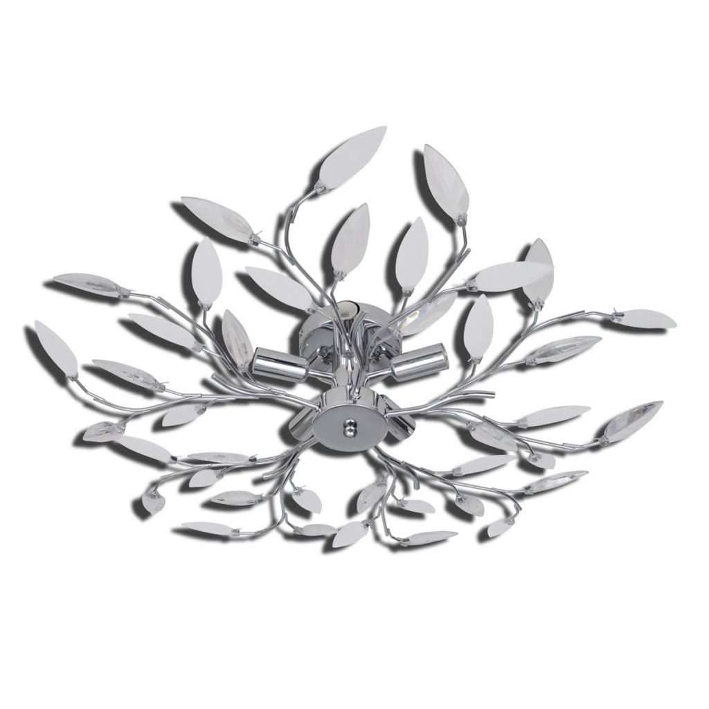 Transparent and white ceiling light acrylic crystal leaf arm 5 E14 bulbs