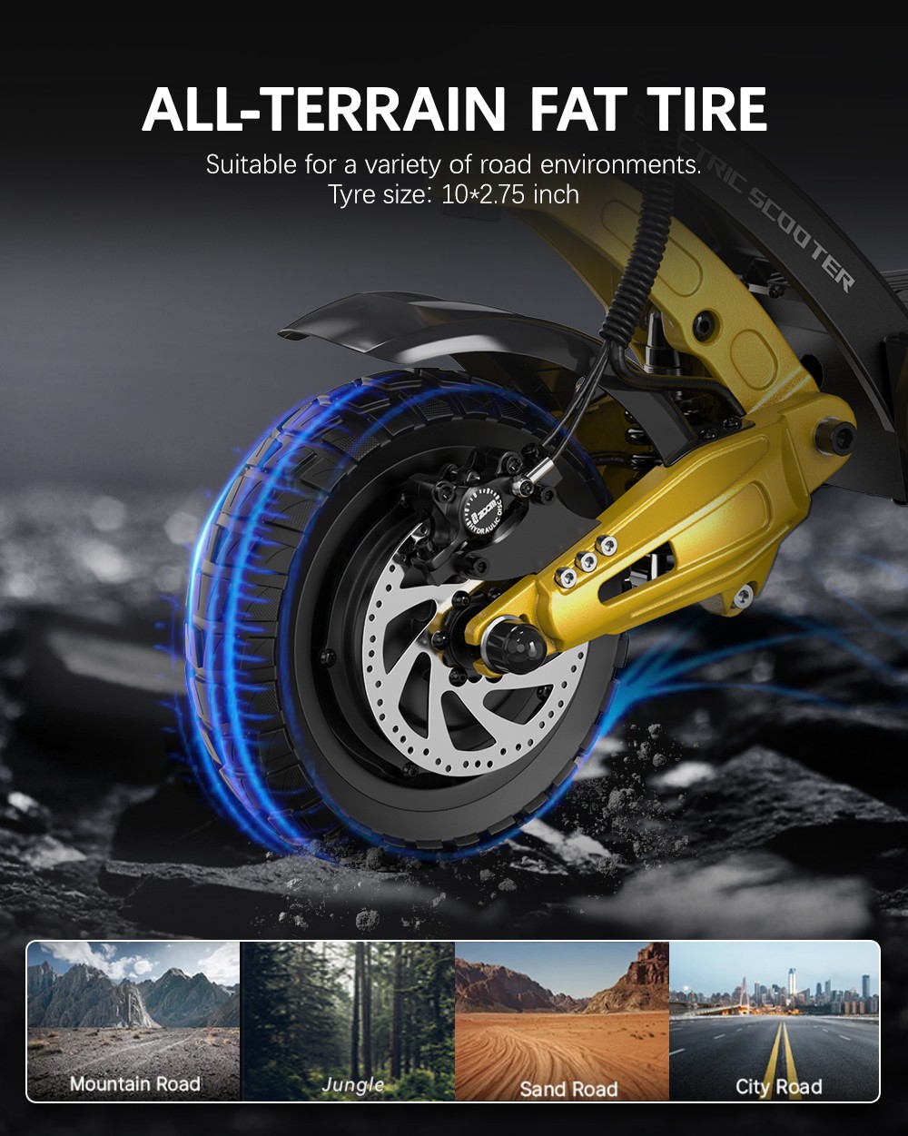 Trotineta electrica OOTD S30, motor 1200W x 2, baterie 52V 23.4Ah, cauciucuri de 10 inchi, viteza maxima 65km/h, raza de actiune 60km, frane hidraulice pe disc fata si spate, display LCD