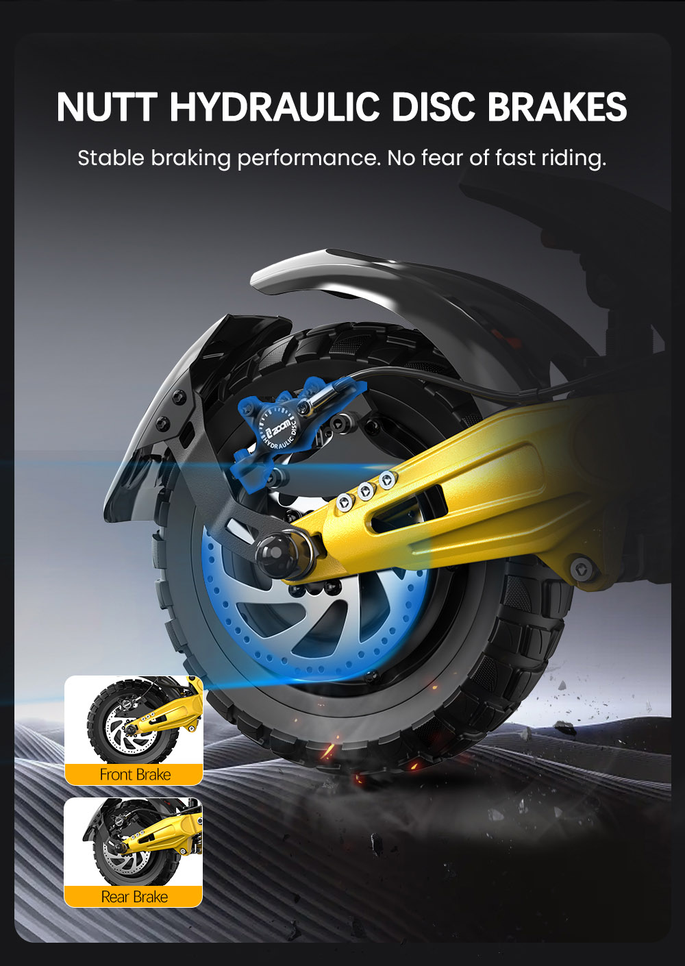 Trotineta electrica OOTD S30, motor 1200W x 2, baterie 52V 23.4Ah, cauciucuri de 10 inchi, viteza maxima 65km/h, raza de actiune 60km, frane hidraulice pe disc fata si spate, display LCD