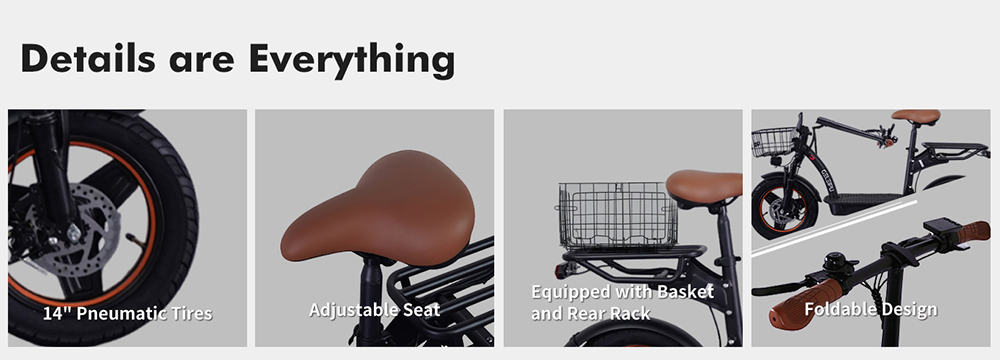 Trotineta electrica GELEIPU C14 cu scaun, motor 500 W, baterie 48 V 17,5 Ah, cauciucuri 14 inch, viteza maxima 25 km/h, autonomia 100 km, frane pe disc fata si spate, suspensie dubla