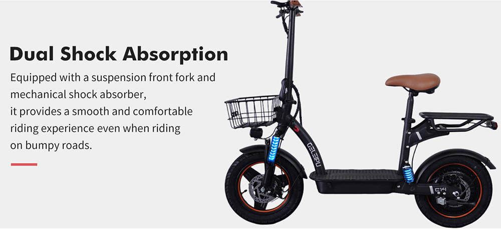 Trotineta electrica GELEIPU C14 cu scaun, motor 500 W, baterie 48 V 17,5 Ah, cauciucuri 14 inch, viteza maxima 25 km/h, autonomia 100 km, frane pe disc fata si spate, suspensie dubla