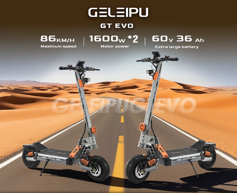 GELEIPU GT EVO el-scooter, 1600 W x 2 motor, 60 V 36 Ah batteri, 11 tommer dæk, maksimal hastighed 86 km/t, rækkevidde 95 km, hydrauliske bremser, hydraulisk fjeder støddæmper