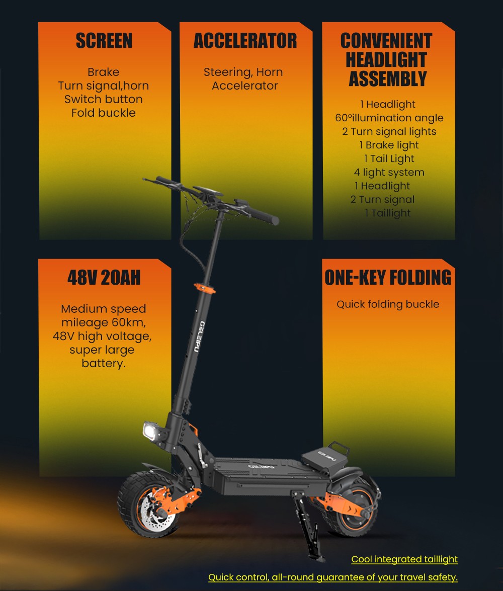 GELEIPU Z1 elektrische scooter, 1200 W motor, 48 V 20 Ah batterij, 10 inch banden, maximale snelheid 60 km / u, bereik 60 km, schijfrem voor en achter, schokdemper met vier schakels