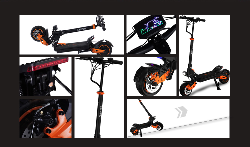 Hulajnoga elektryczna GELEIPU Z1 Pro, silnik 1200 W x 2, akumulator 52 V 20 Ah, opony 10 cali, prędkość maksymalna 65 km/h, zasięg 70 km, podwójny mechaniczny hamulec tarczowy, zawieszenie czterowahaczowe