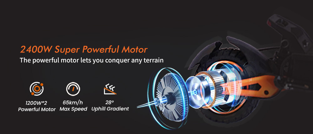 Hulajnoga elektryczna GELEIPU Z1 Pro, silnik 1200 W x 2, akumulator 52 V 20 Ah, opony 10 cali, prędkość maksymalna 65 km/h, zasięg 70 km, podwójny mechaniczny hamulec tarczowy, zawieszenie czterowahaczowe