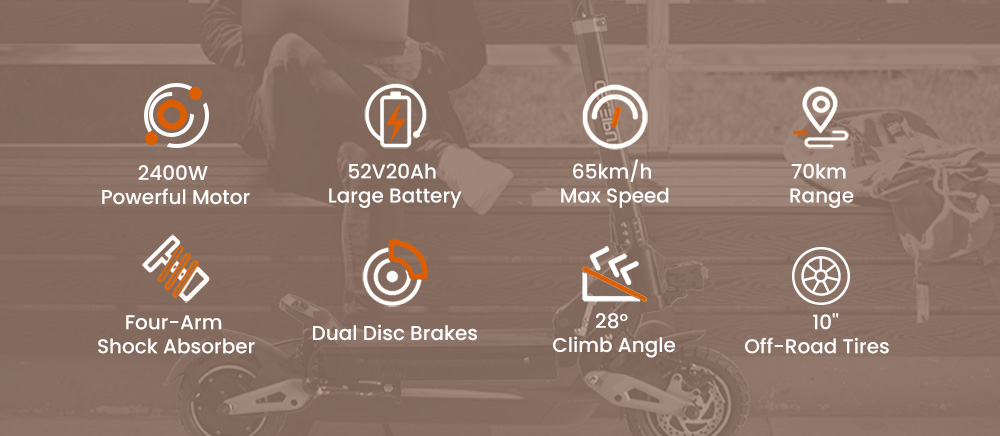 Hulajnoga elektryczna GELEIPU Z1 Pro, silnik 1200 W x 2, akumulator 52 V 20 Ah, opony 10 cali, prędkość maksymalna 65 km/h, zasięg 70 km, podwójny mechaniczny hamulec tarczowy, zawieszenie czterowahaczowe