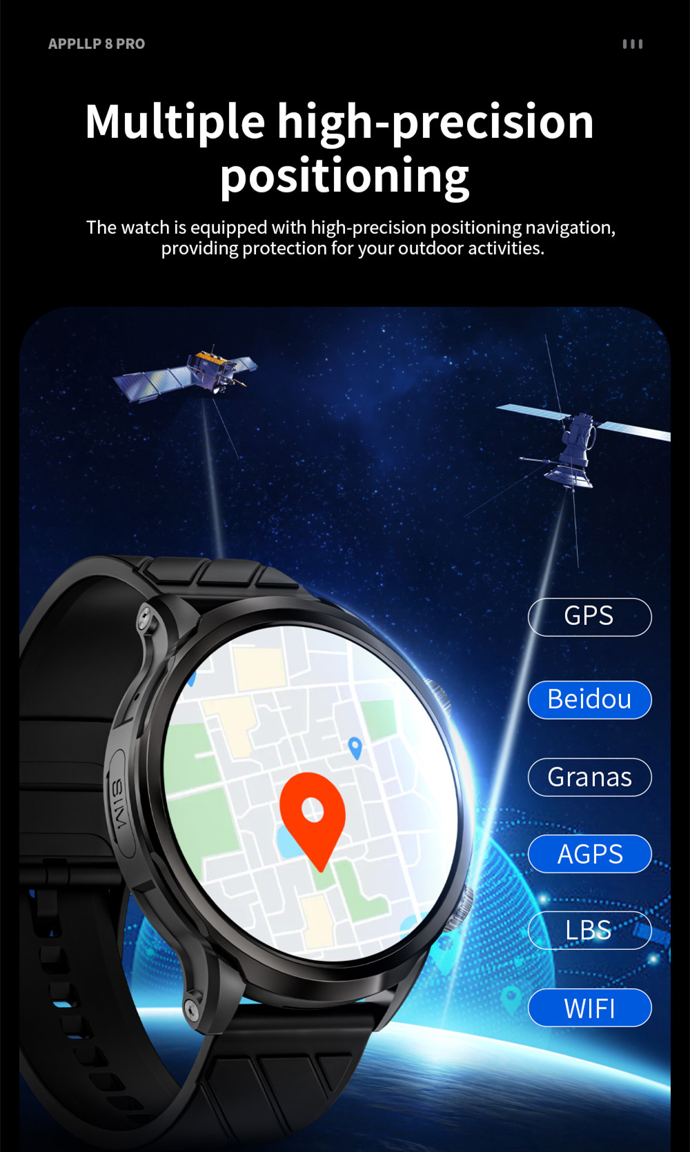 LOKMAT APPLLP 8 Pro Smartwatch, Android 8.1, 1,85'' TFT HD-Bildschirm, 4G-Anrufe, NFC-Zugriff, Herzfrequenz- und Blutsauerstoffüberwachung