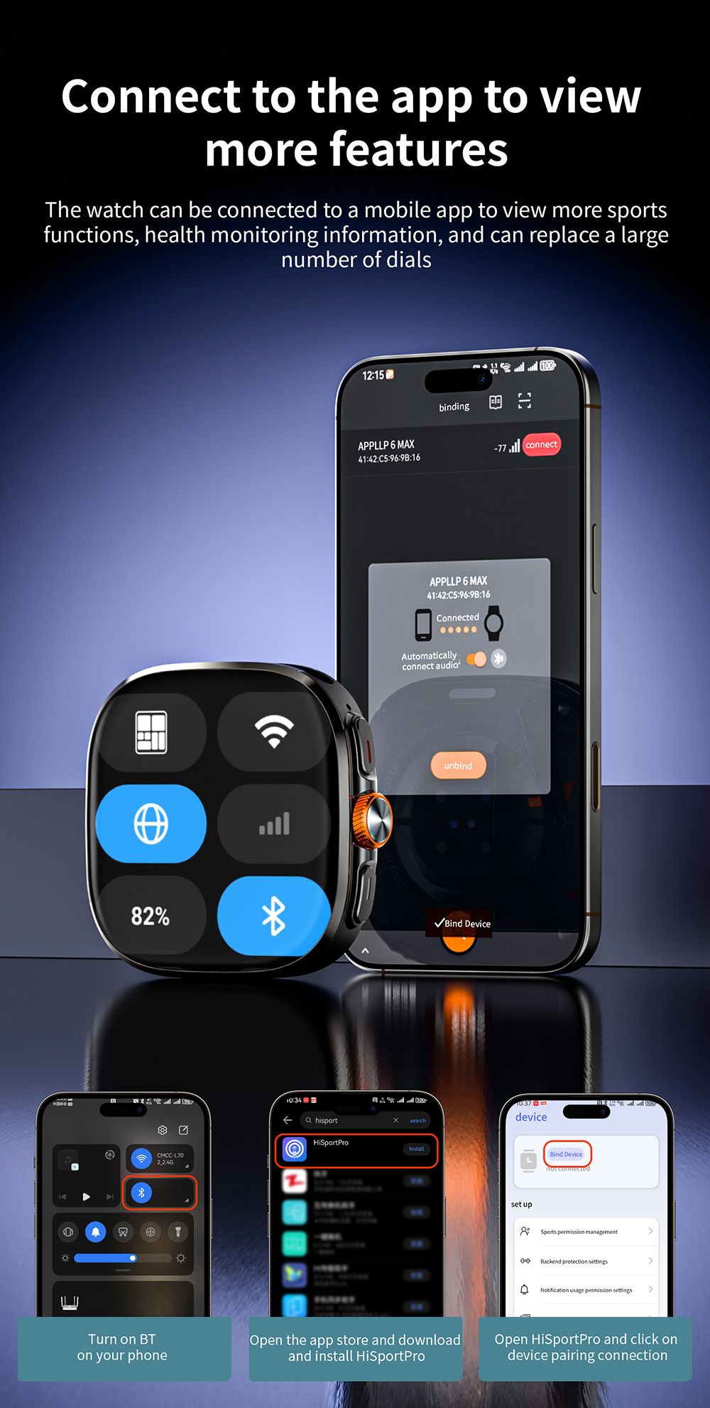 LOKMAT APPLLP 6 MAX Smartwatch, 3 GB RAM, 32 GB ROM, 2,16 Zoll AMOLED-Bildschirm, 4G/5G LTE-kompatibel, GPS-Positionierung